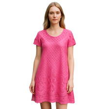 Boho Chic Lace Dress Pink 6 Lined Overlay Barbiecore Feminine Romantic Beach