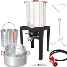 30QT Turkey Fryer and 10QT Fish Fryer Set, Seafood Boil Steamer, Crawfish Boiler