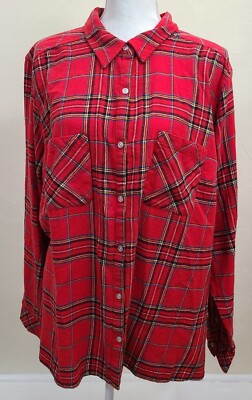 NWT Women's Plus Long Sleeve Red Plaid Flannel Shirt 2X XXL 