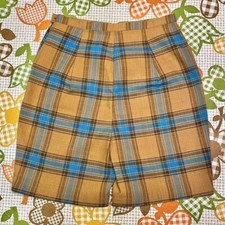 Vintage 70s orange  blue check Sears high waisted shorts 27  waist