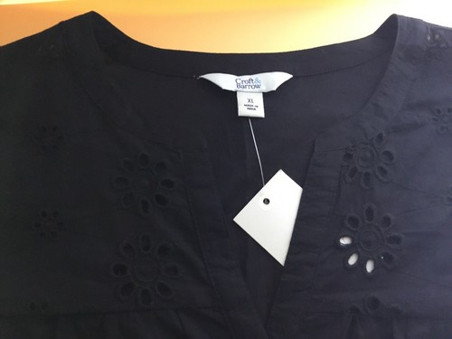 Women’s Size XL Eyelet Top Black 3/4 Sleeve BlouseNWT - Picture 5 of 11