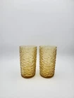 2 VTG Anchor Hocking Lido Soreno Amber Gold Glass Glasses Tumblers 5” Textured