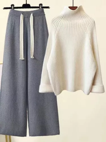 Conjunto de dos piezas de chándal para mujer suéter tops conjuntos pantalón traje tejido para mujer - Imagen 12 de 35