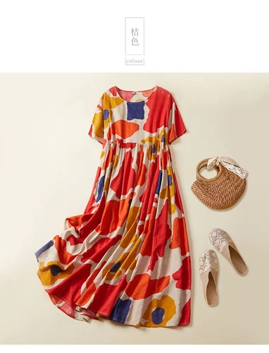 Plus Size Beach Floral Dress Cotton Ladies Dresses Loose Summer Casual Long - Picture 7 of 17