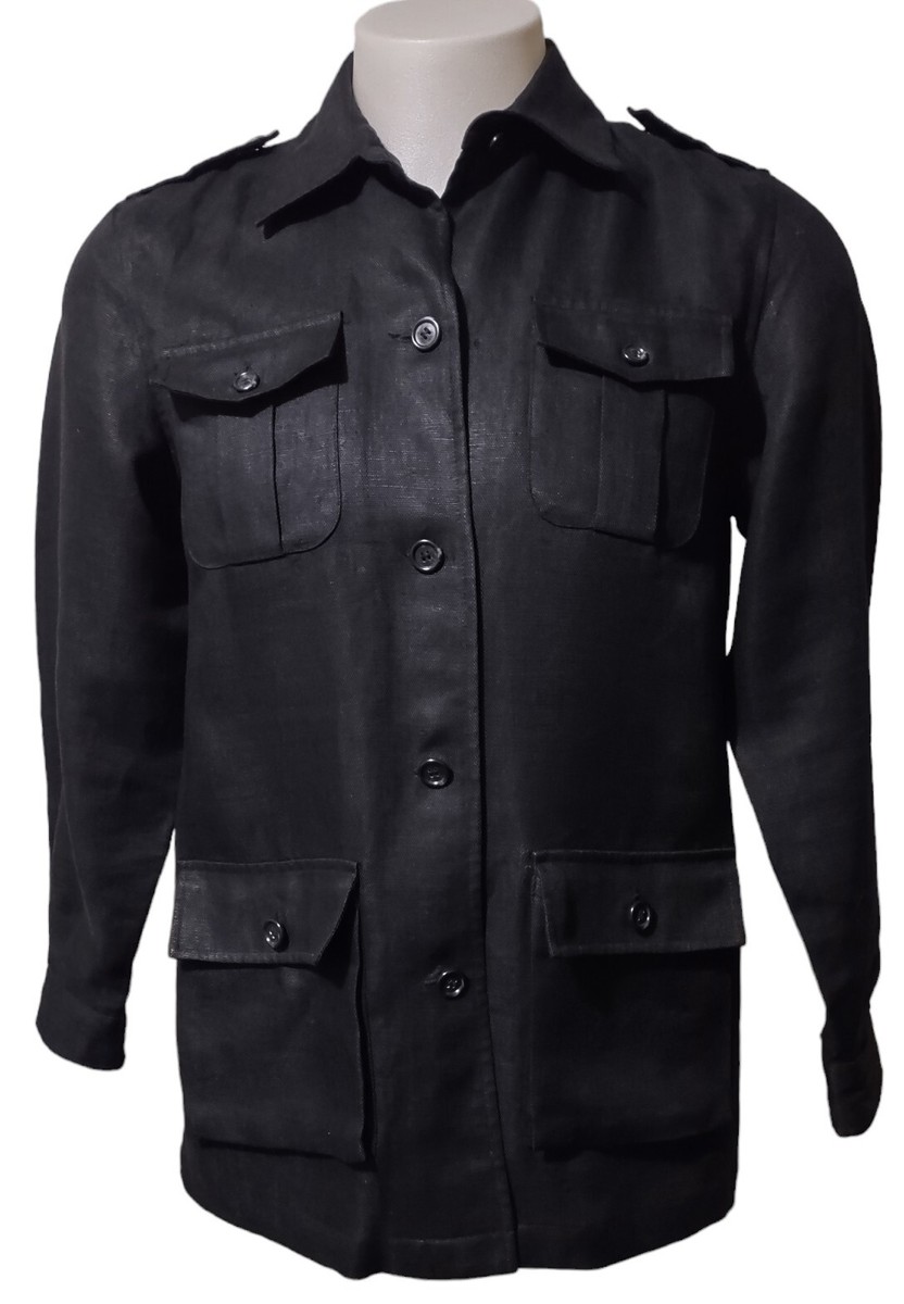 Lord Taylor Military Jacket Womans P Button Up Black Linen Petite  Pocket