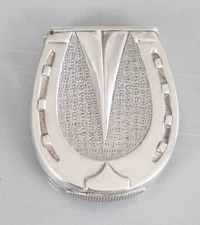 Antique 19th C English Sterling Silver Equestrian Horseshoe Vesta Case Match Box