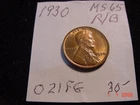 1930P Lincoln Cent   Gem UNC. R/B
