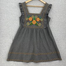 Leandra Medine x Mango Dress Womens Medium Gray Embroidered Cottagecore NWT