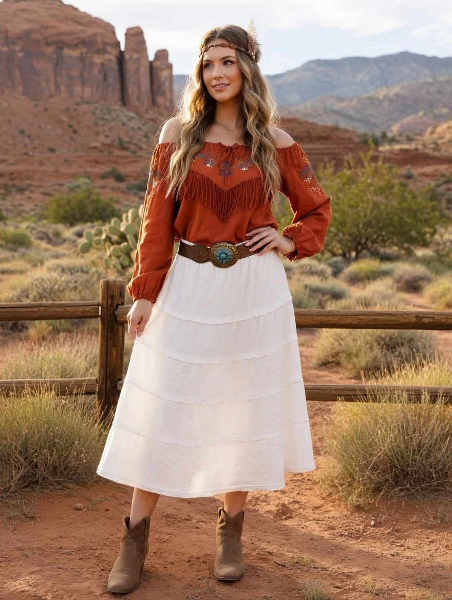 Soft Surroundings Skirt Womens Small White Linen Tiered A-Line Beach Western