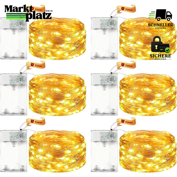 LED Lichterkette 5M 50 LED Warmweiß Batteriebetrieben Mit Timer FüR Innen-image