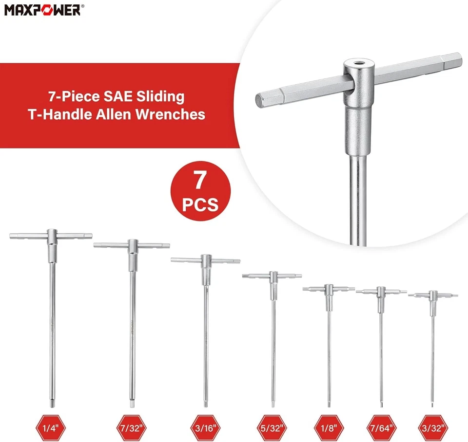 Sliding T-Handle Allen Wrench Set - 7 SAE Hex Keys for Efficient Maintenance - Image 4 of 4