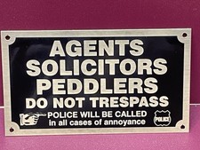 No Soliciting No Trespassing No Sales No Peddlers No Agents Frt. Door Sign Retro