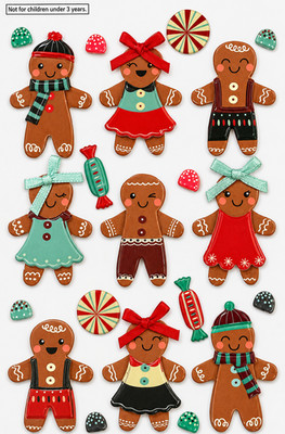 Gingerbread Boy Girl 3D Stickers Papercraft Planner Scrapbook Crafts Christmas