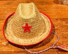 VTG Child's Kids Straw Sheriff Cowboy Hat Colorful Strap '50s '60s Badge Star