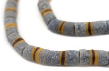 Dark Grey Cylindrical Kente Krobo Beads 11mm Ghana African Cylinder Glass
