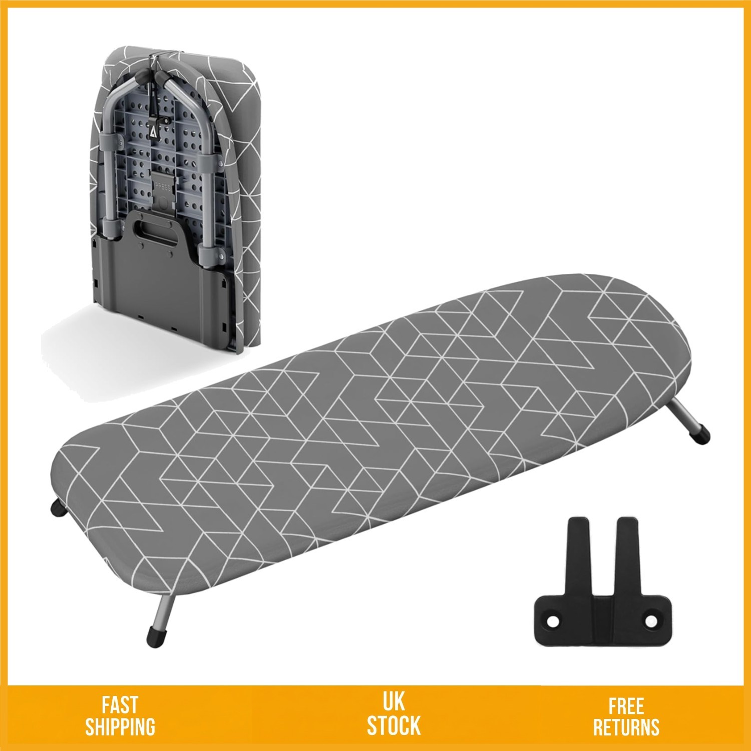 Portable Space Saving Table Top Ironing Board with Wall Mount Grey 32x12 In