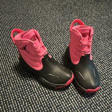 Jordan Unisex Kids Size 1 Pink/Black Mid Top Lace-Up Sneakers Round Toe Logo