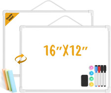 Small Dry Erase Board for Wall, 16" X 12" Double-Sided Hanging Whiteboard, Dry E