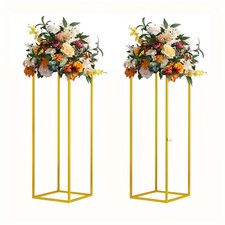 MEISHAONV 31.5inch 2 pcs Column Vases Gold Centerpieces for Table Metal Flower S