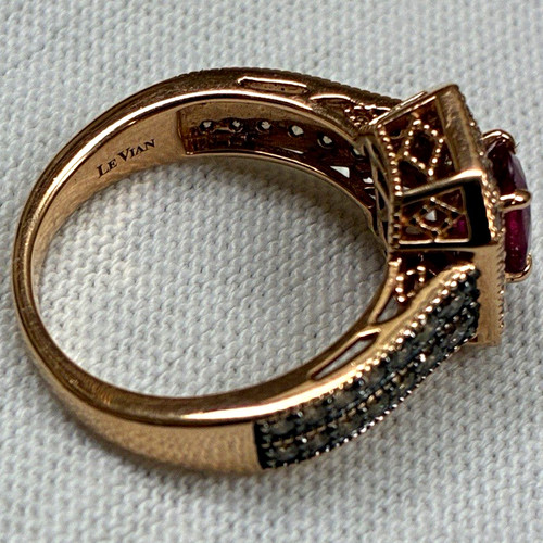 Le Vian 14k Rose Gold Cushion Pink Garnet Halo Cocktail Ring Size 7 Signed