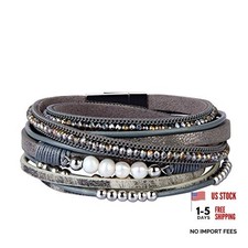 Leather Wrap Bracelet Boho Cuff Bracelets Crystal Leather cuff bracelet
