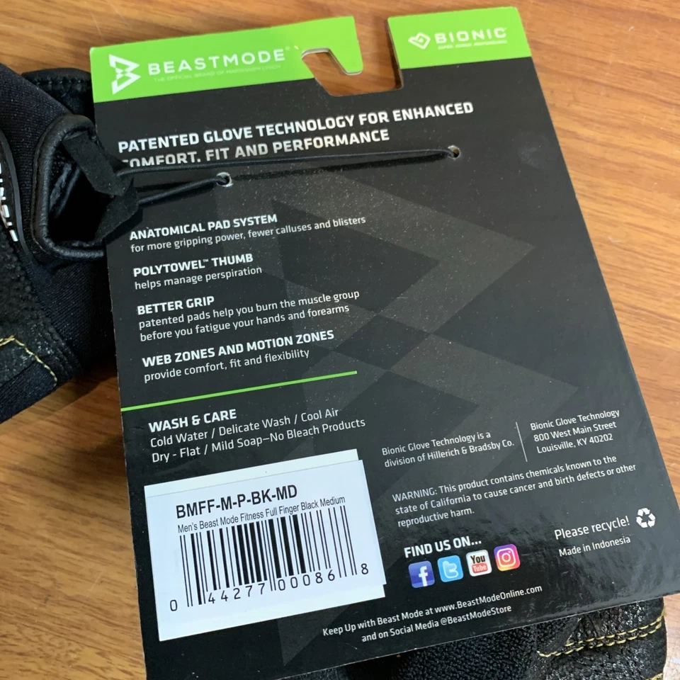 Bionic Men's BeastMode Full Finger Fitness Gloves - Black - Image 3 of 4