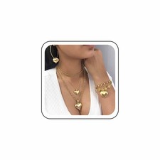 Punk Love Heart Pendant Necklace Multilayer Heart Necklace Chain Puffy Heart Cho