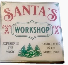 Small Square Sign Santas Workshop Holiday Christmas