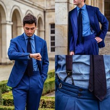 Men Suit Royal Blue Party Sets Slim Fit Wedding Groom Tuxedo 2 Pcs Blazers Pant