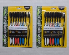 Two 2 8-Pack Charcoal Infused Toothbrushes - Contains Bamboo Charcoal
