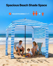 Beach Cabana, 6 x 6 ft Beach Canopy with Side Wall, Blue Stripes