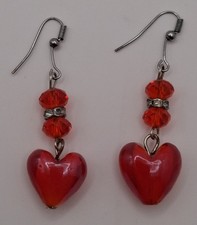 Red Heart Charm Dangle Earrings Valentines Day New No Tags 