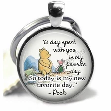 Winnie the Pooh A Day With You is My Favorite Day Love Glass Gift Key Ring