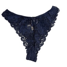 VTG VICTORIA'S SECRET NAVY BLUE LACE HIGH WAIST CHEEKY PANTIES Large