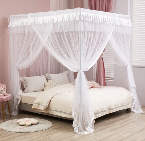 Princess 4 Corners Post Bed Curtain Canopy Mosquito Netting (White, Twin) - Picture 4 of 8