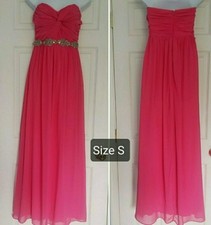 Prom Party Maxi Dress Pink Chiffon with Embroidered Sequences and Rhinestones S