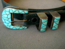 TUCSON Native American Zuni Turquoise Fish Scale Sterling Silver Ranger Set Belt