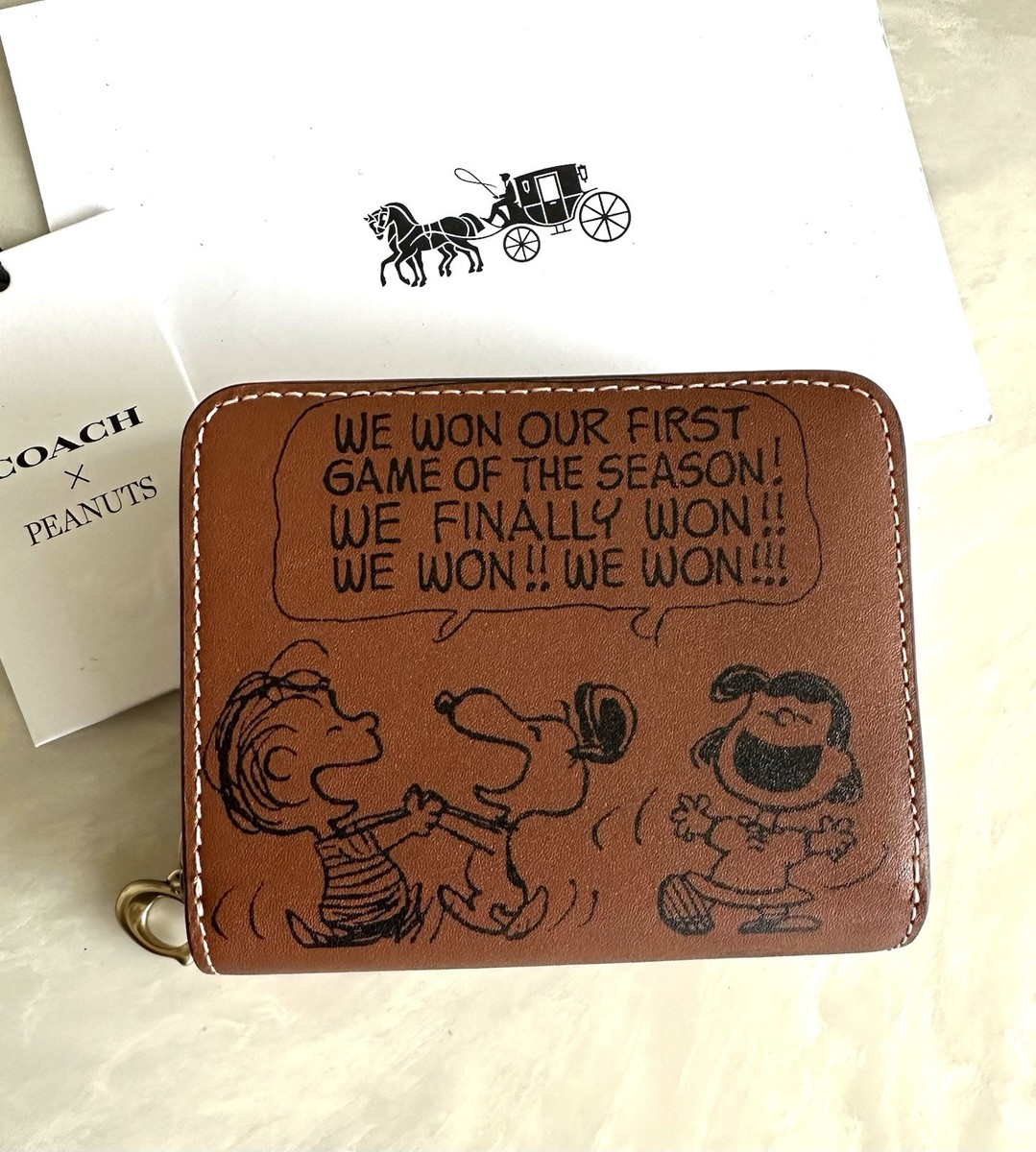 NWT COACH X PEANUTS LIM EDITION SNOOPY WALLET HAZELNUT LEATHER