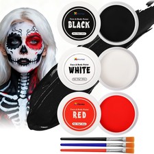 Halloween Makeup Kit with Brush, Black White and Red Face Body Paint 165g