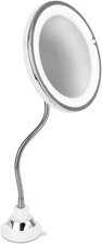Vanity Mirror with Lights, 10x Magnification,Adjustable Goose Neck Nickel Finish
