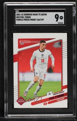 2021 Panini Donruss Road to Qatar Press Proof Purple 134/199 Phil Foden #53 0q8d