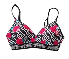 PINK Victoria  s Secret Wear Everywhere Push-up Bra Logo Icon Rose Print Sz 34C