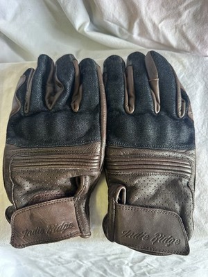 Indie Ridge Brown Leather & Denim Motorcycle Gloves X Small Powersports Gear