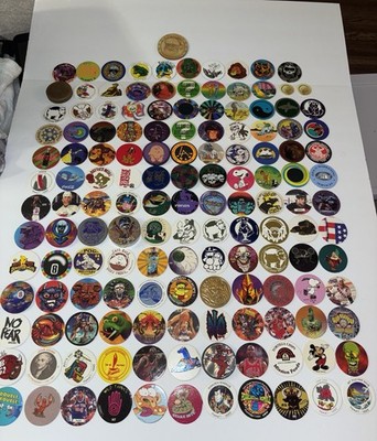 Vintage Mixed Lot of 130+ Pogs Milk Caps From the 90s (A Few Metal Caps)