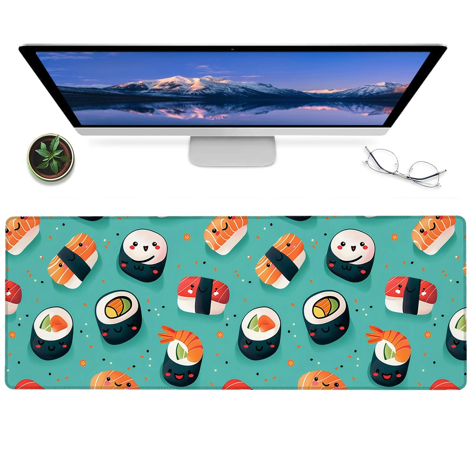 Sushi Gaming Mouse Pad,12x31.5in Non-Slip Rubber Cute Roll Desk Mat,Large Ext...