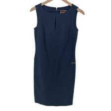 Tory Burch Ola Shift Dress Womens 2 Navy Blue Wool Blend Keyhole Career Workwear