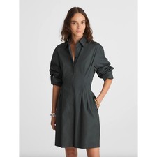 Madewell Tucked Mini Shirtdress Summit Green Cotton Minimalist Pockets US 2 NWT