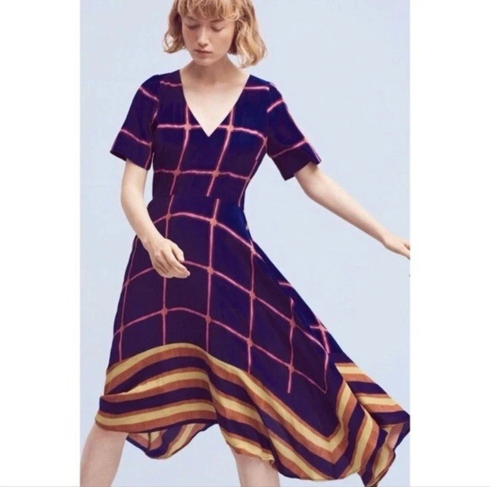 Vestido Anthropologie HD in Paris 12 Midi Ventana Mordedura de Tiburón Asimétrico Ab13 Foto 3 de 4