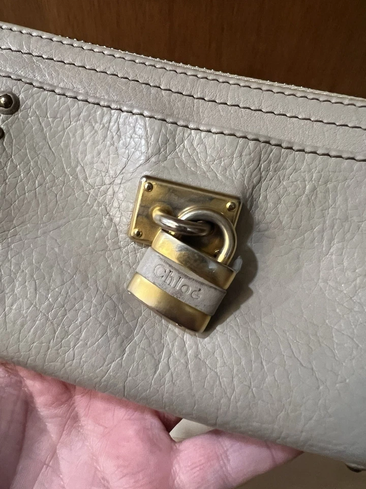Chloe Paddington Leather Zip Around Long Wallet Beige Lock And Key Zippy - Image 3 of 4