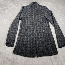 Ibex Jacket Womens Medium Gray Black Merino Wool Full Zip Long Sweater Cardigan